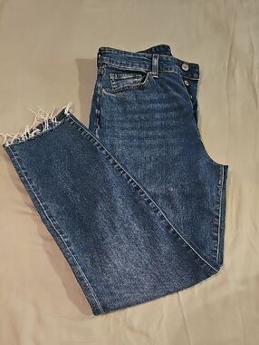 H&M Medium Blue Frayed Hem High Waist "Mom" Jeans